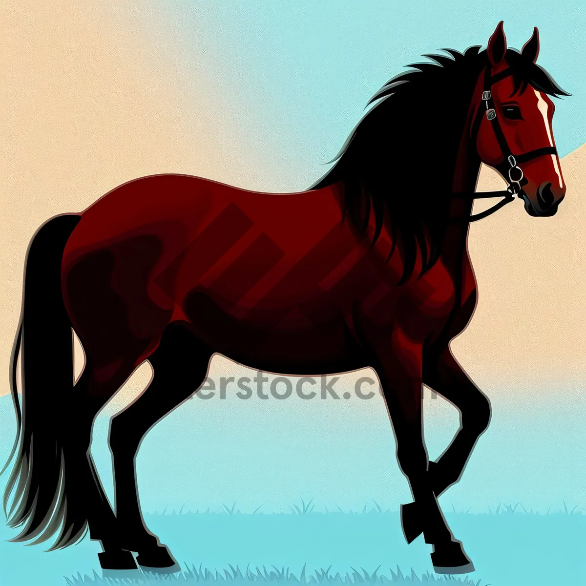 Picture of Silhouette of Majestic Black Stallion in Equestrian Gear