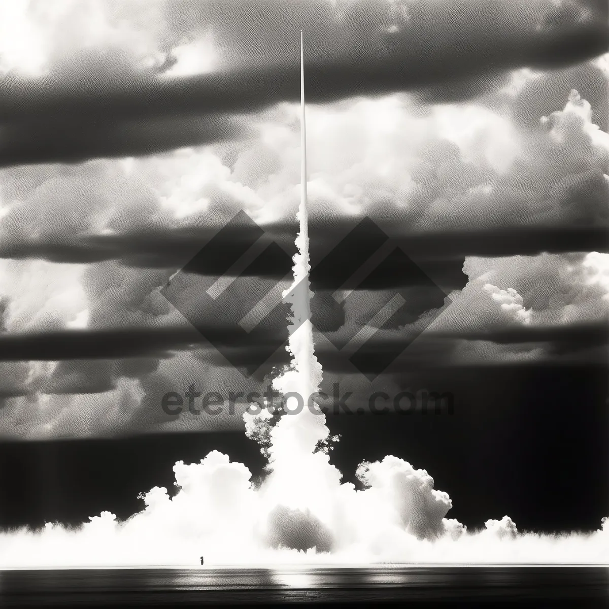 Picture of Powerful Nuclear Rocket Pierces Clouds in Industrial Sky