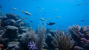 Colorful Tropical Fish Swimming in Bright Sunlight Underwater