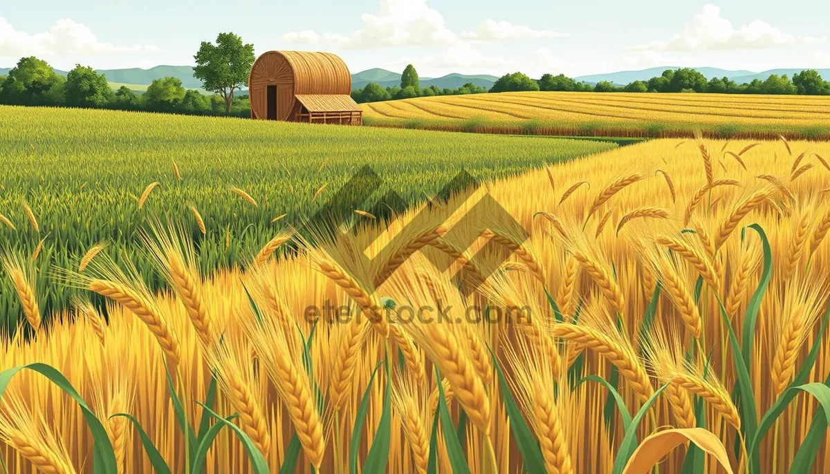 Picture of Golden Wheat Field Under Clear Summer Sky