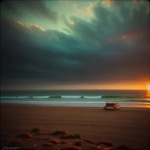 Golden Horizon: Serene Sunset over Tropical Beach
