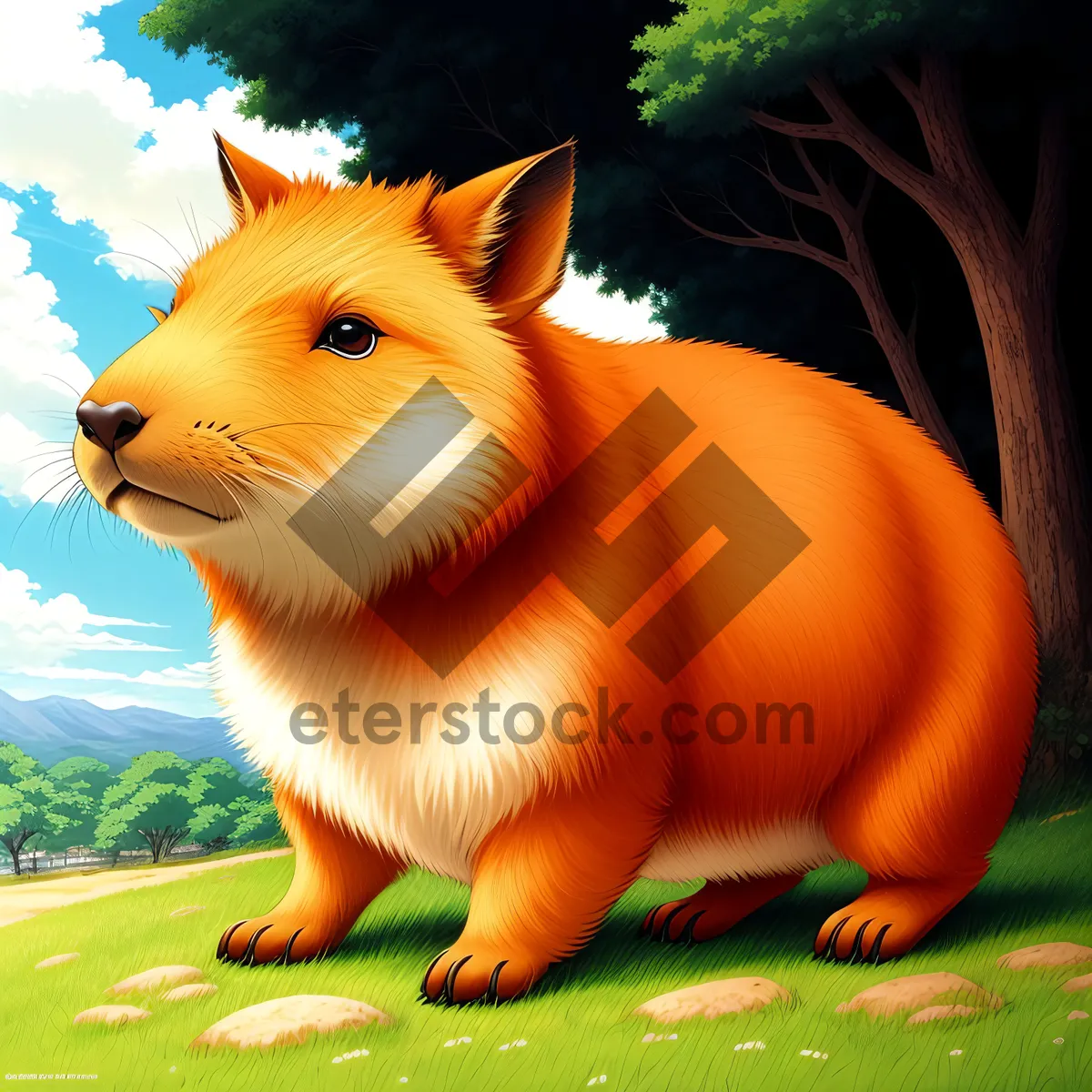 Picture of Furry Friend on Grass: Cute Guinea Pig Portrait