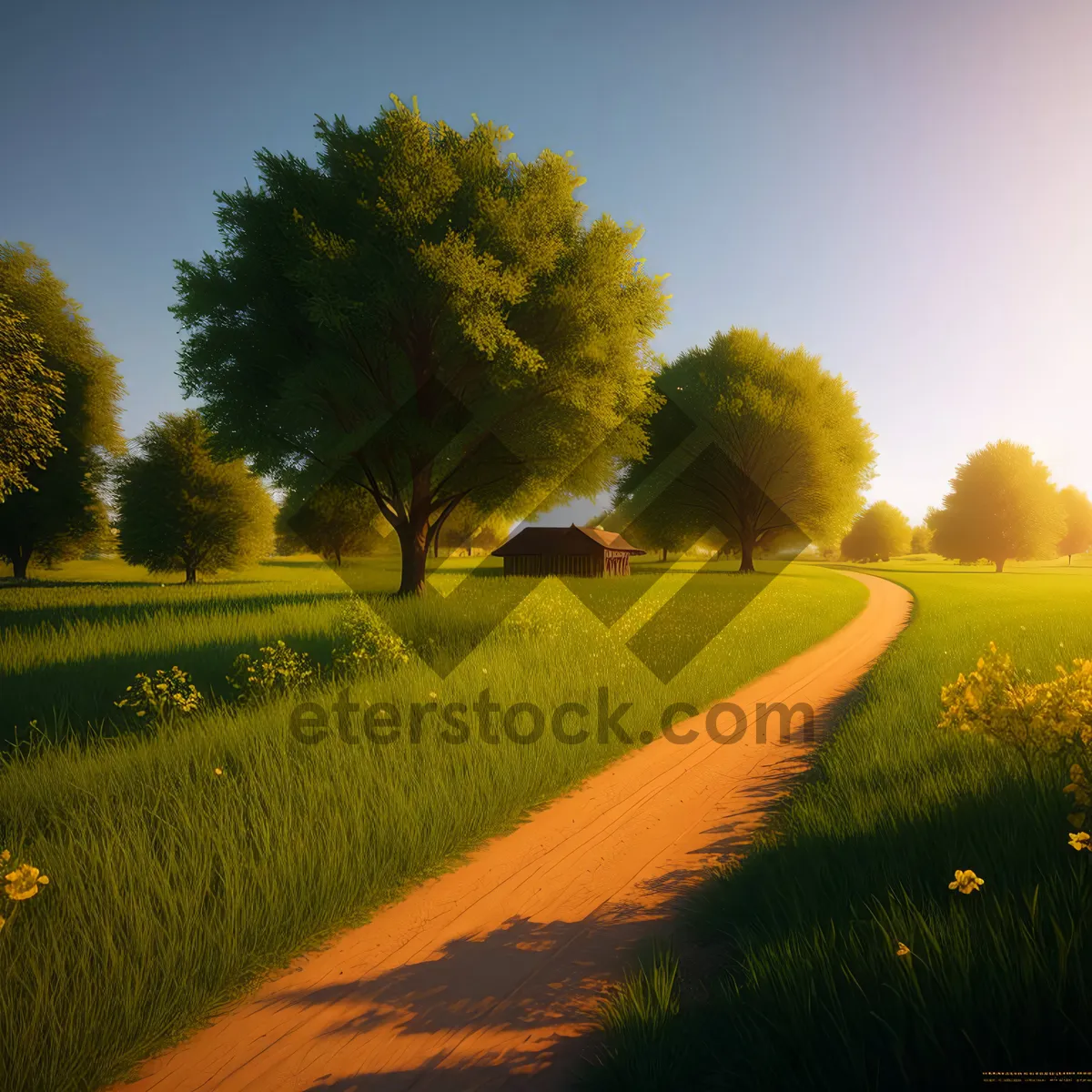 Picture of Summer's Golden Fields under Clear Skies