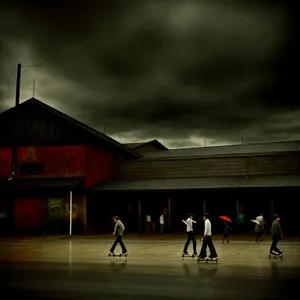 City Gymnasium Building with Unicycle in the Sky