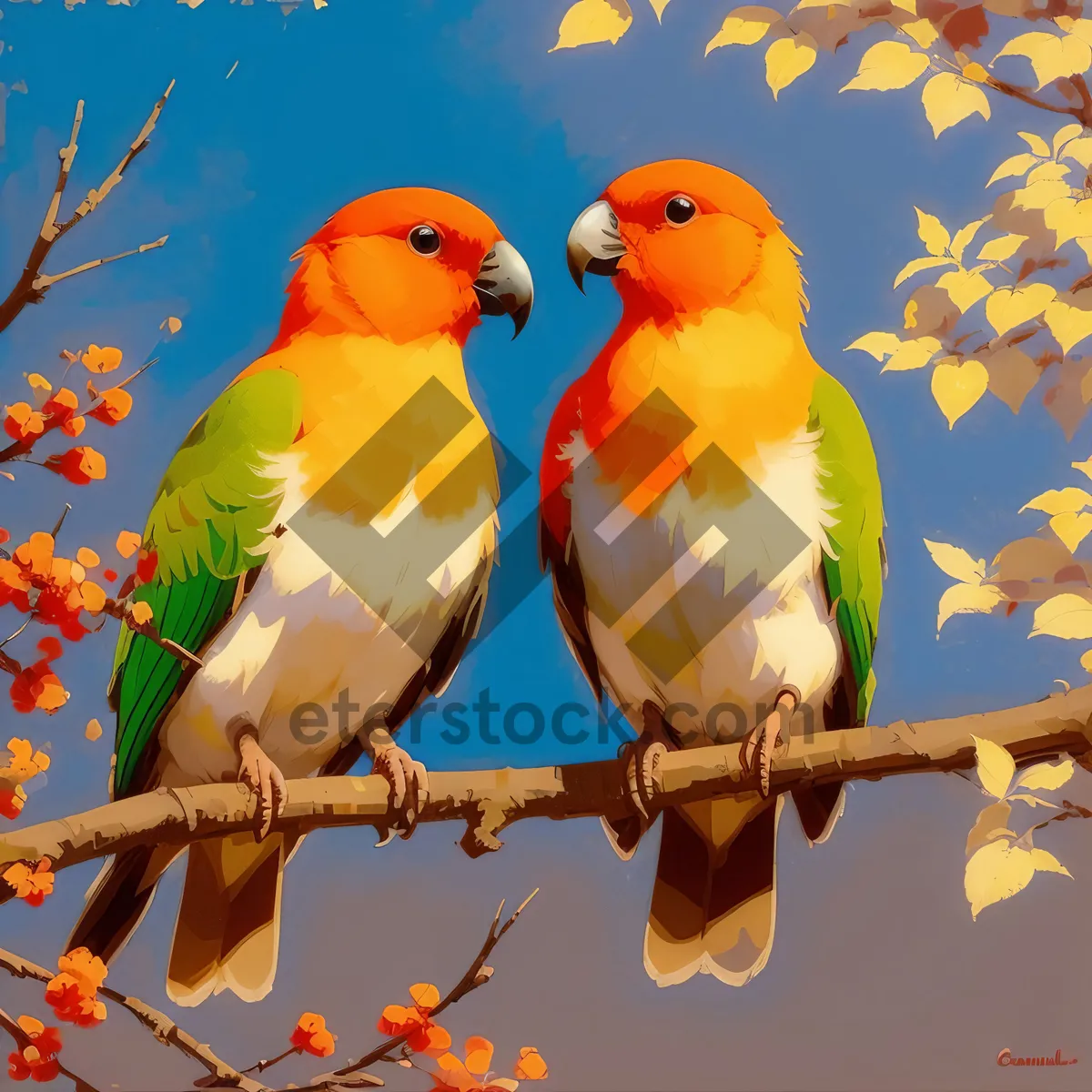 Picture of Autumn Parrot in Yellow Sky