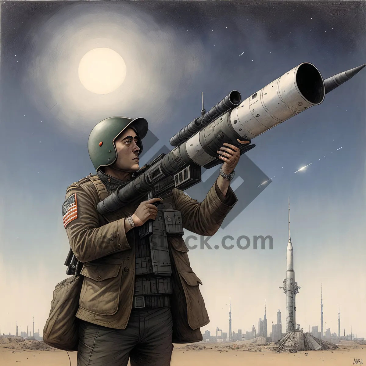 Picture of Male Soldier with Bazooka in War