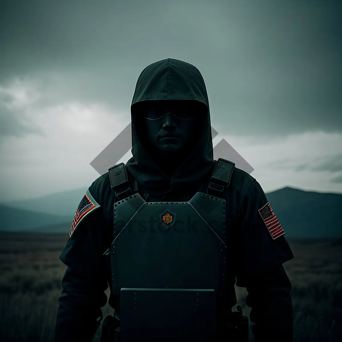 Picture of Male Military Attendant in Sport Helmet on Snowmobile