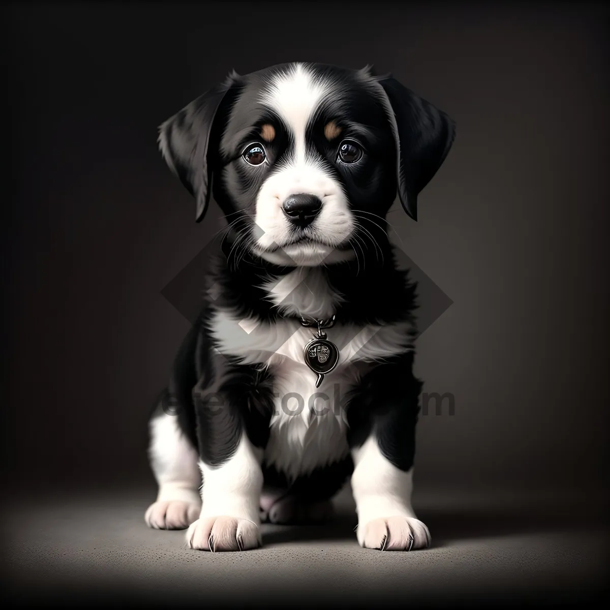 Picture of Adorable purebred black puppy sitting with collar