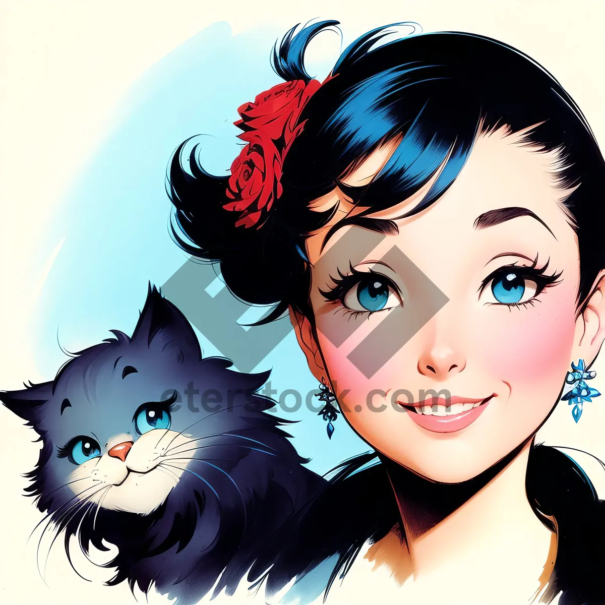Picture of Fashionable Cartoon Coquette with Artistic Hair and Style