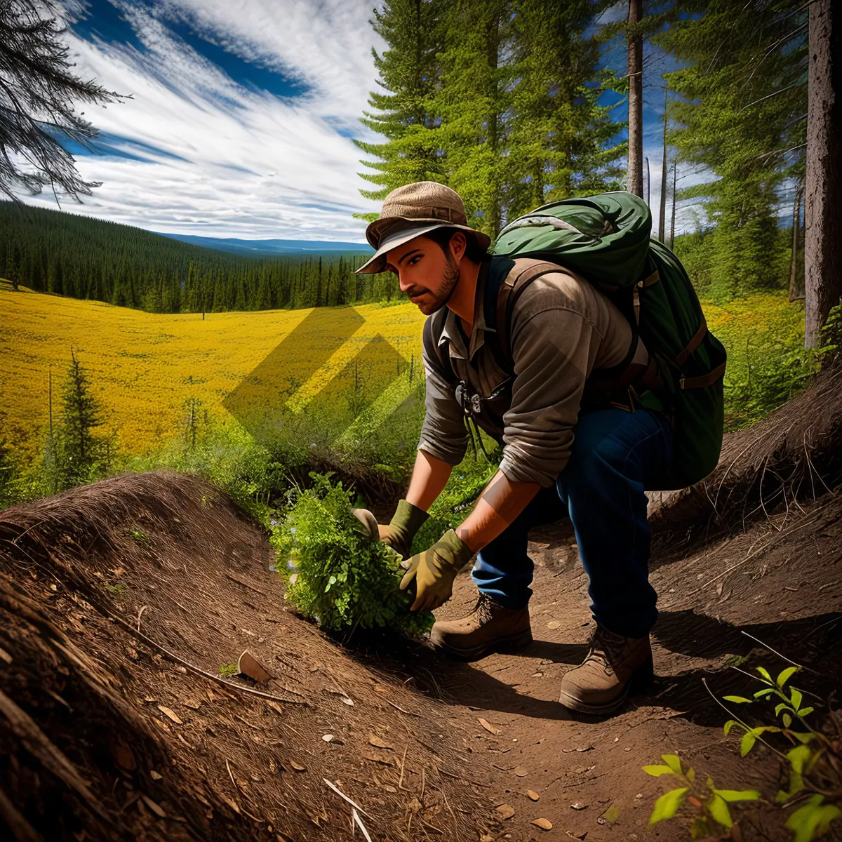 Picture of Summer Farmer in Vast Green Field