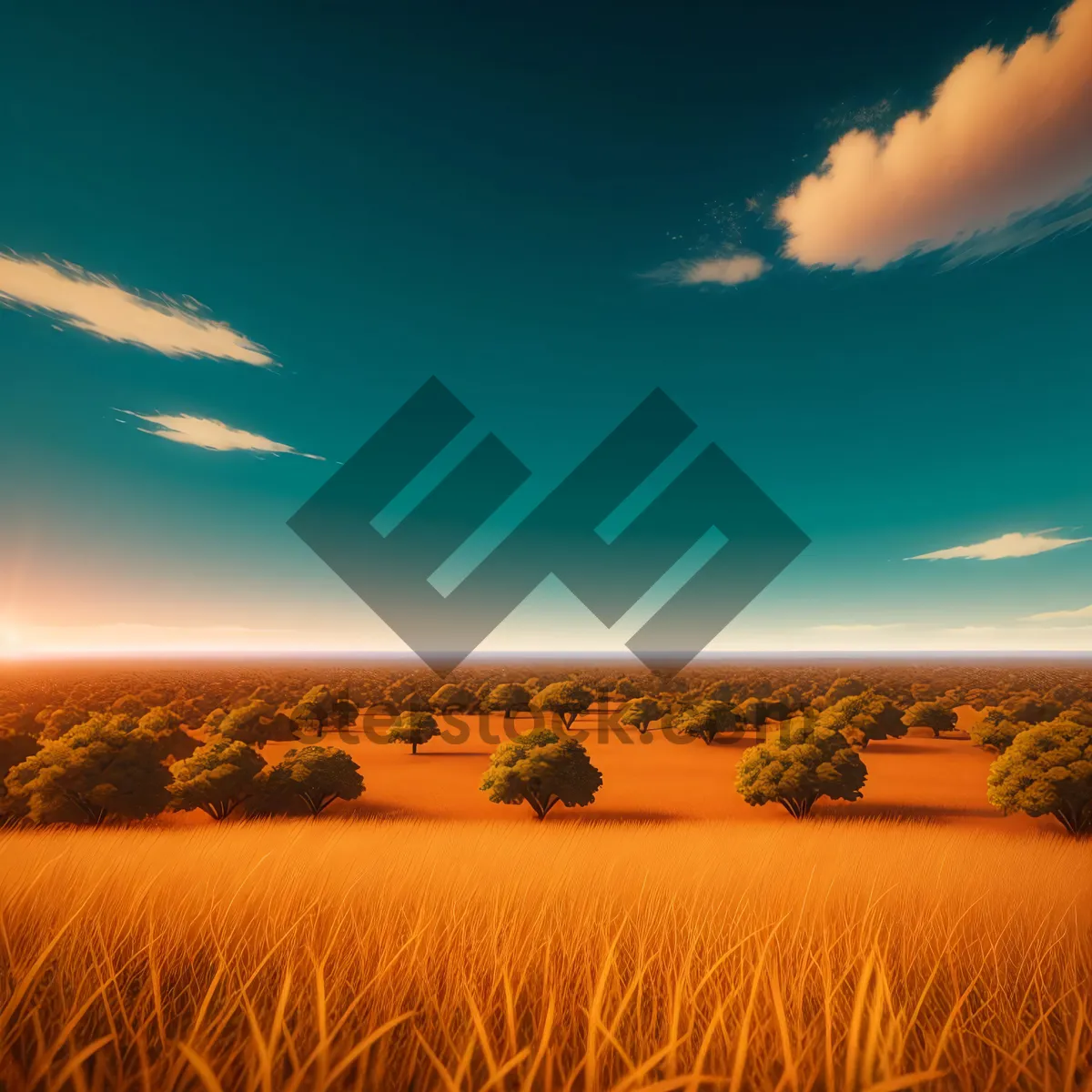 Picture of Vibrant Sunset Over Serene Mountain Landscape