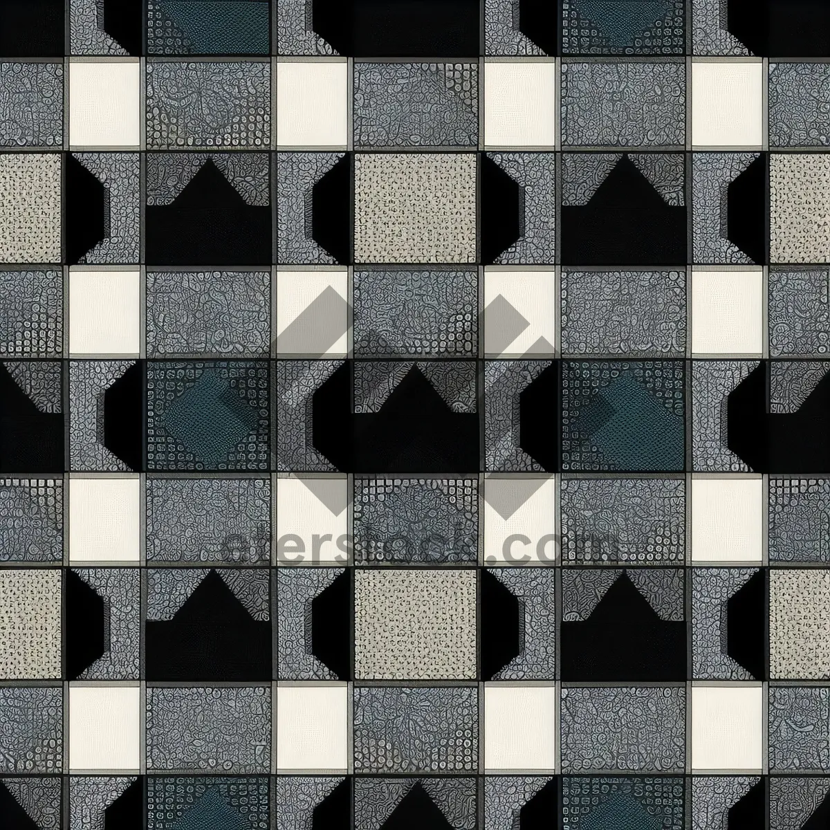 Picture of Geometric Black Square Check Mosaic Pattern Wallpaper