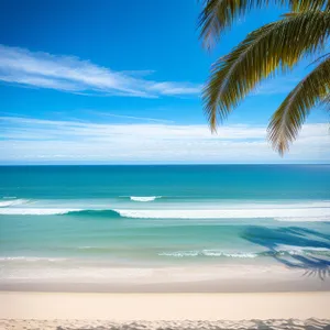 Serene Tropical Beach with Turquoise Waters and Palm Trees