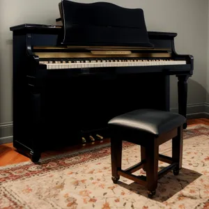 Grand piano and music stool in elegant room interior