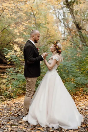 Happy couple celebrating their love in the park.