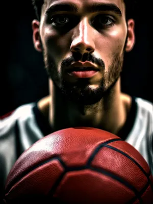 Muscular Man Holding Basketball for Sports Competition