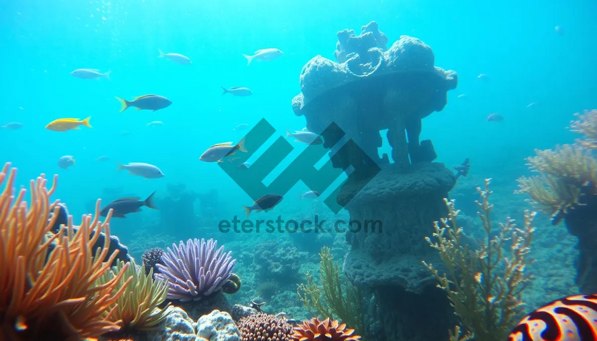 Picture of Colorful Tropical Fish Swimming in Bright Sunlight Underwater