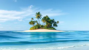 Tropical beach vacation paradise with calm waves and palm trees.