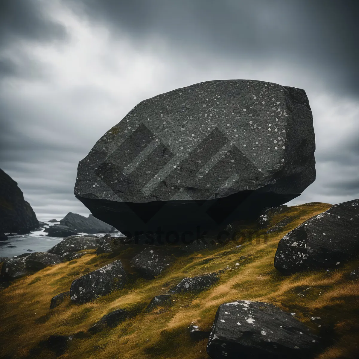 Picture of Ocean rock with horseshoe crab and mussels.