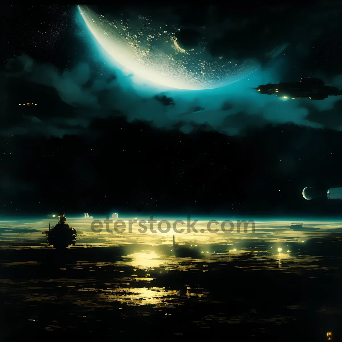 Picture of Dark Space Fantasy Moonlight Celestial Wallpaper