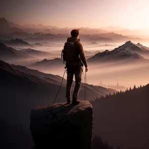 Mountain Sunset Hiker on a Majestic Trek