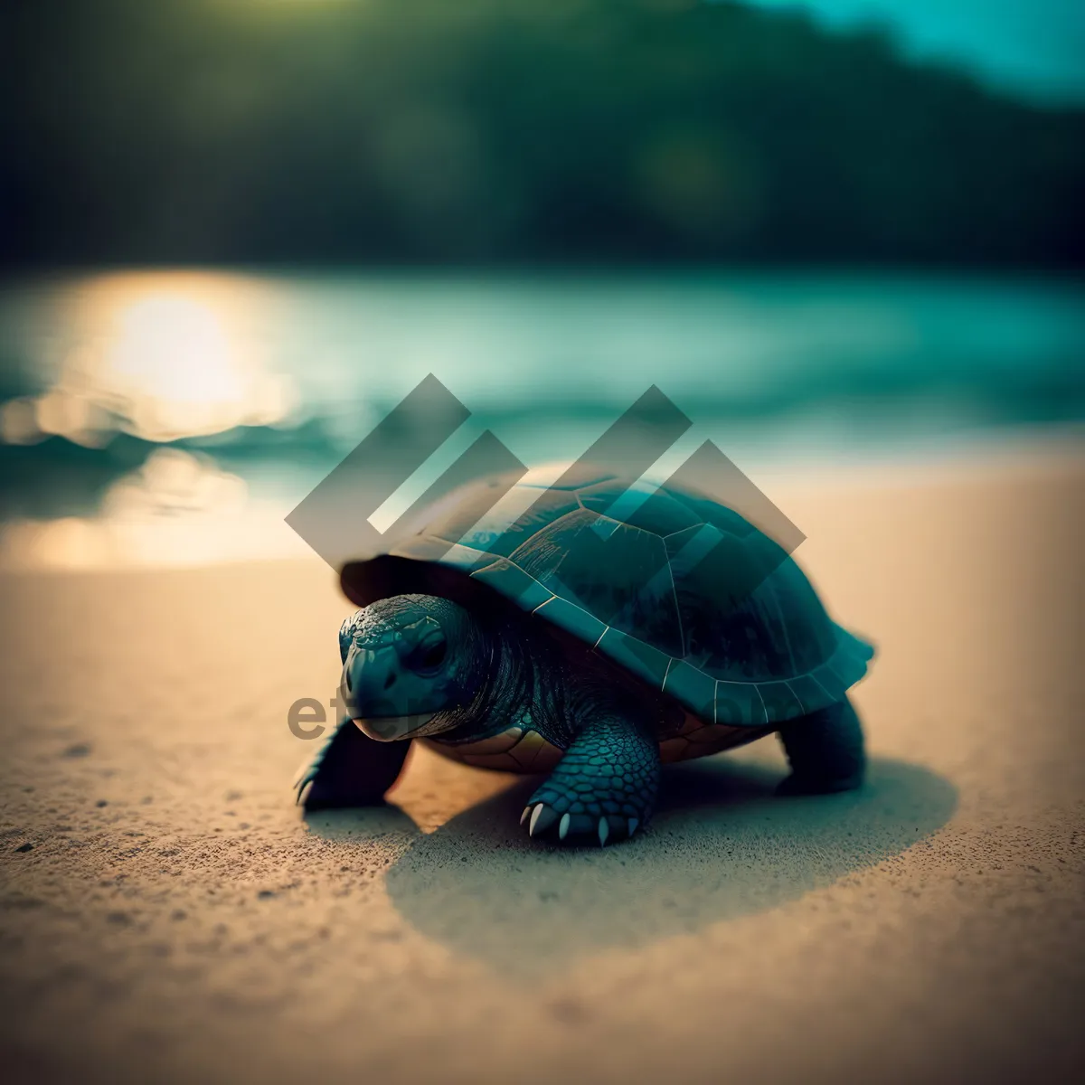 Picture of Loggerhead Turtle Resting on Sandy Beach