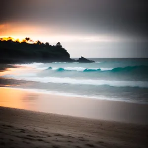 Golden Sunset Beachscape: Tranquil Serenity by the Sea