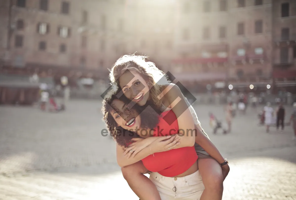 Picture of Smiling fashion model outdoors radiating happiness and joy