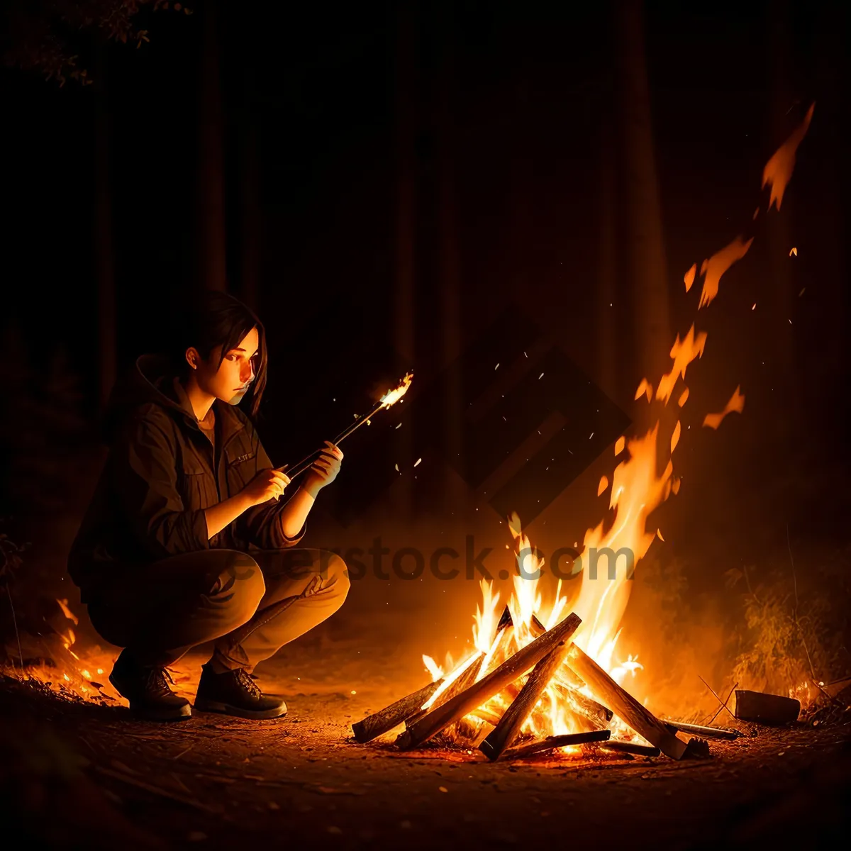 Picture of Fiery Warmth: Flames Flickering in a Fireplace