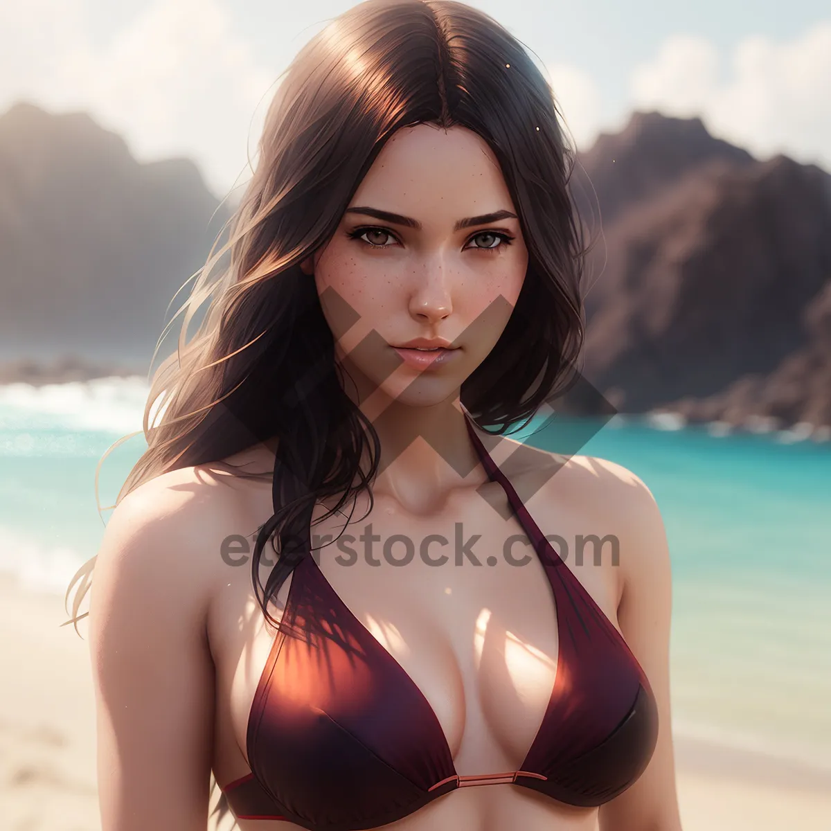 Picture of Seductive Beach Beauty in Alluring Swimsuit