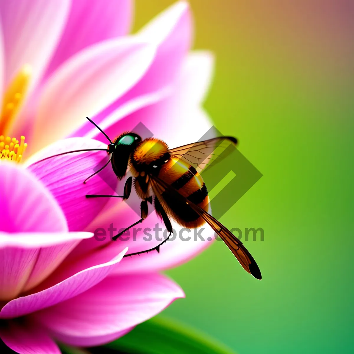 Picture of Pink Daisy Blossom with Yellow Bee