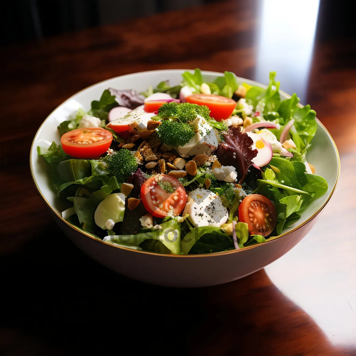 Picture of Healthy Vegetarian Bowl with Fresh Vegetables and Cheese