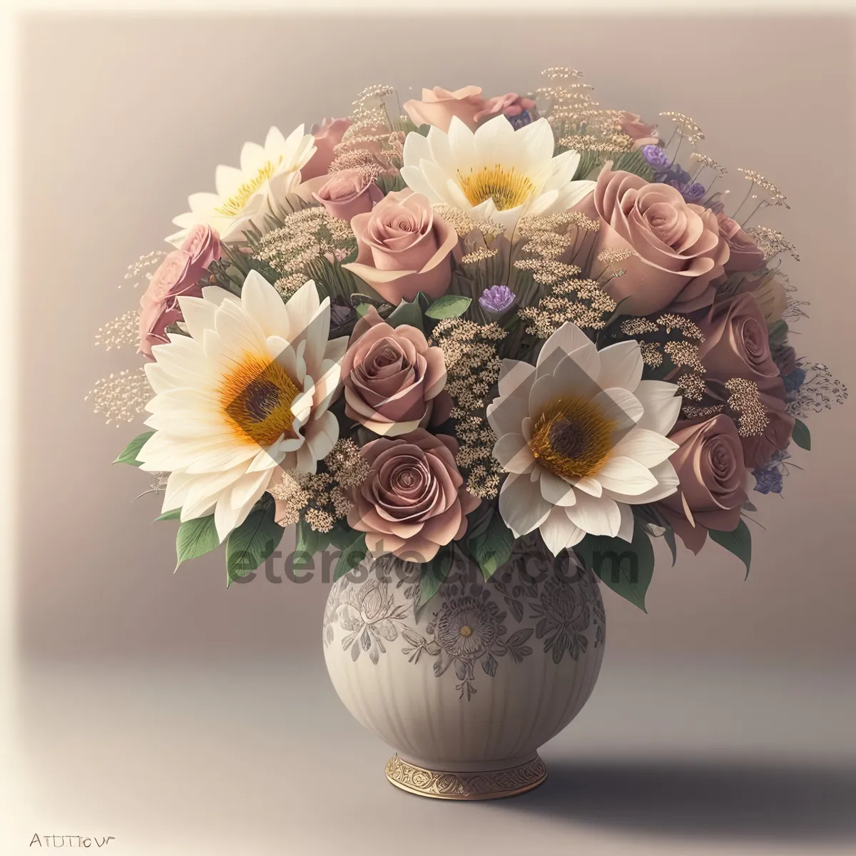 Picture of Floral Porcelain Vase Bouquet: Elegant China Flower Decoration