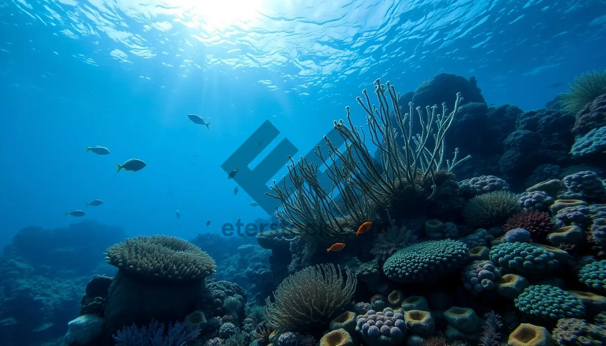 Picture of Colorful Coral Reef Underwater Dive Scene with Sunlight Rays