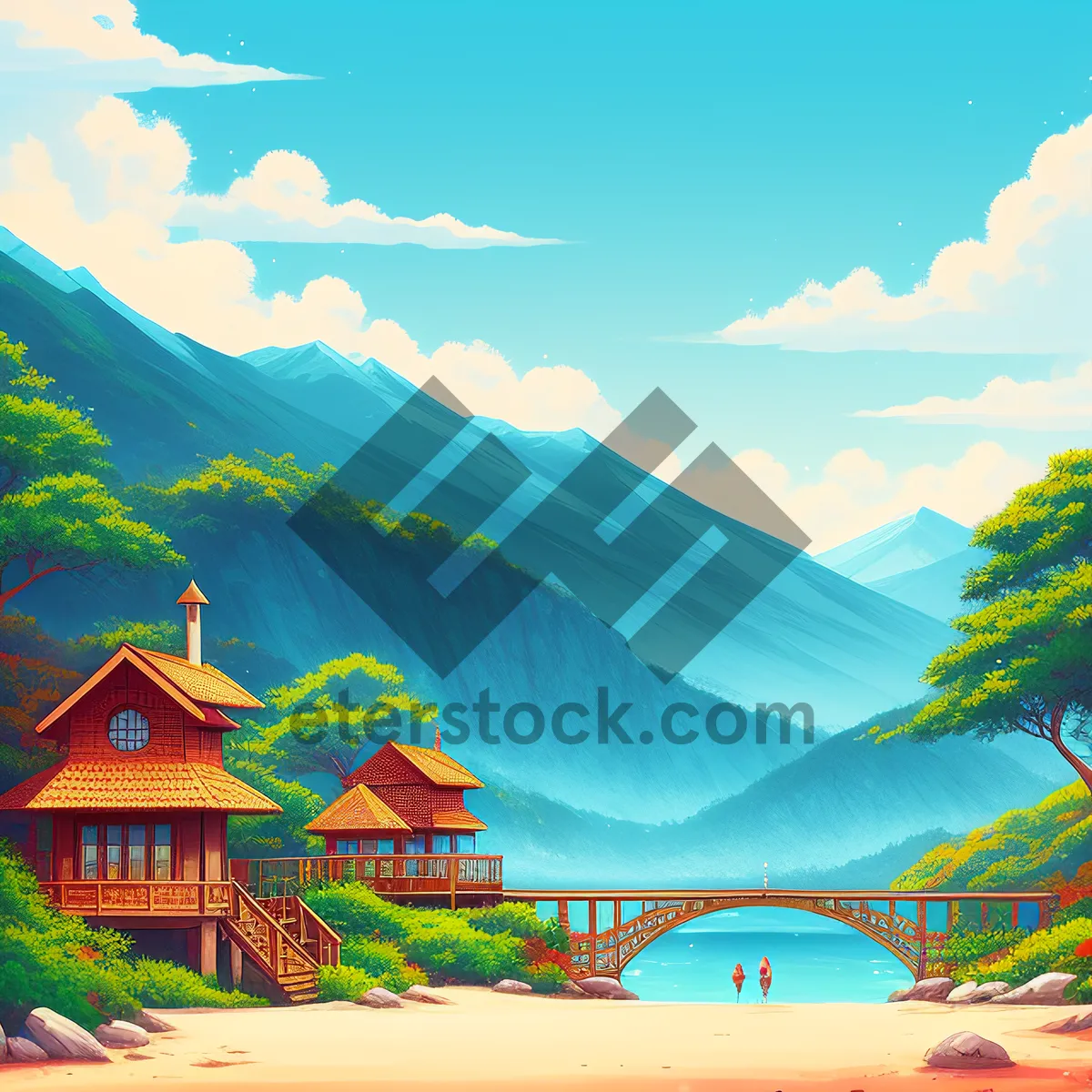 Picture of Island Paradise: Serene Summer Landscape with Resort and Sky