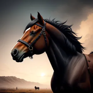 Thoroughbred Stallion in Equestrian Portrait on Farm