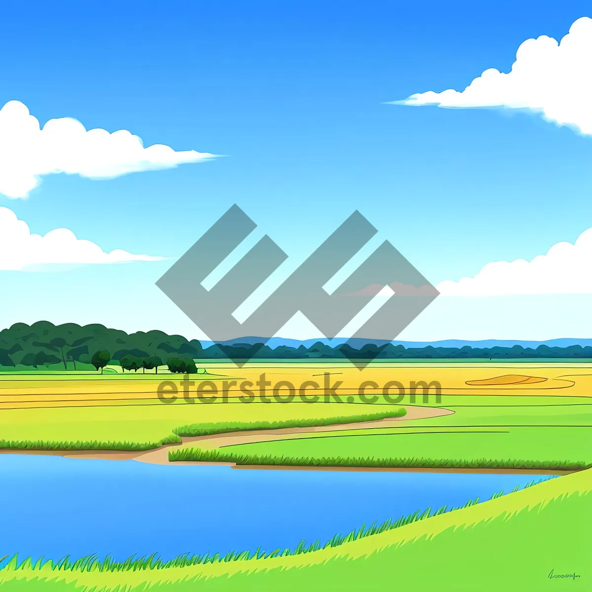 Picture of Serene Summer Countryside Scene with Rolling Hills
