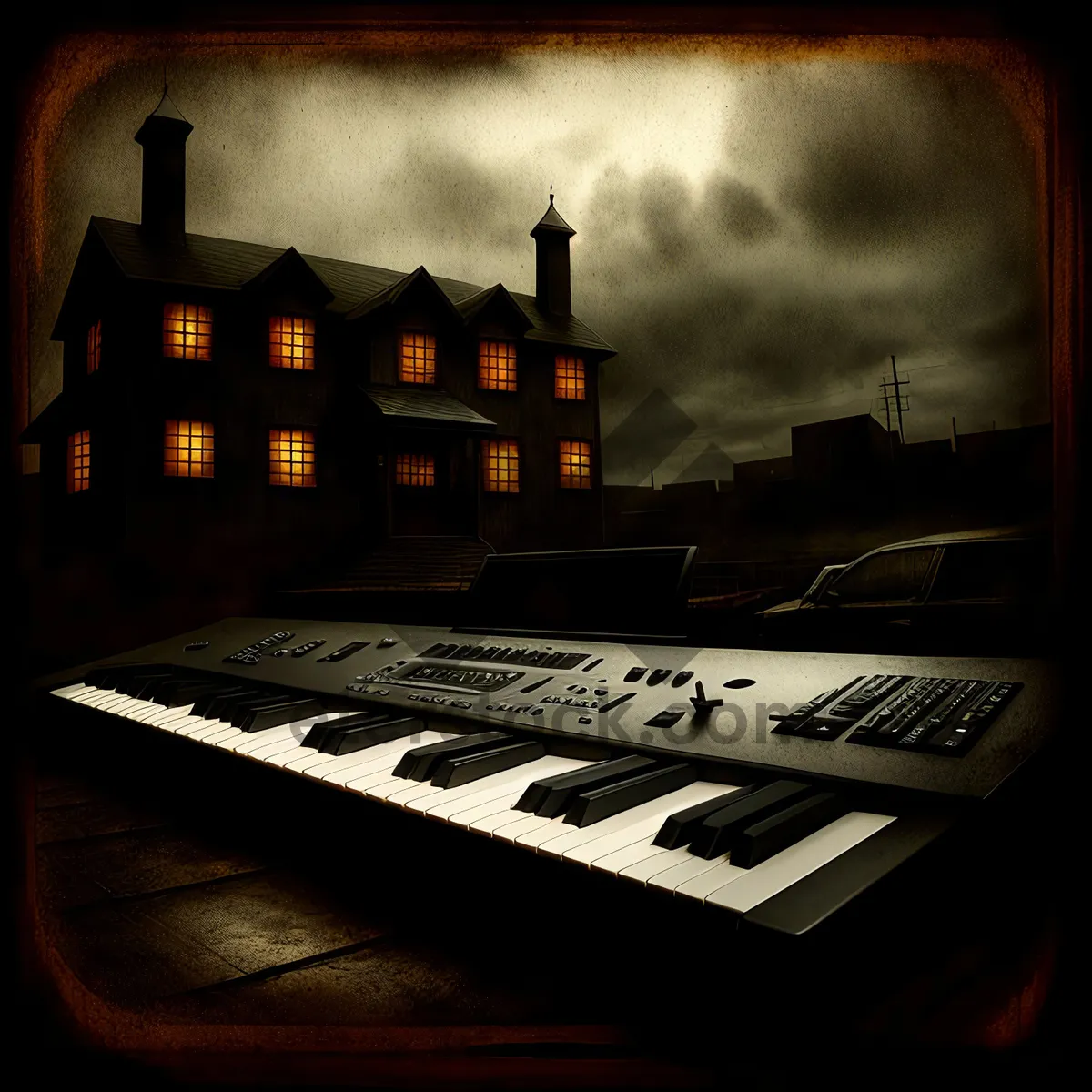 Picture of Nighttime Synth: Electronic Keyboard Instrument in Architectural Setting