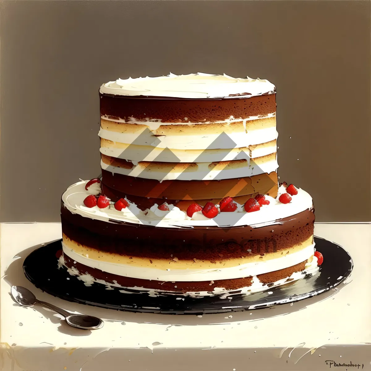 Picture of Delicious fruit cake with creamy frosting and chocolate