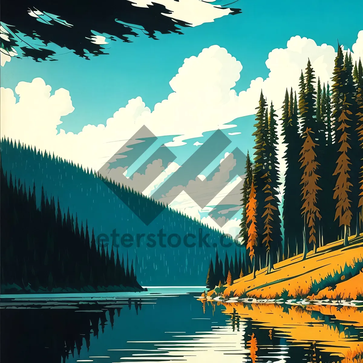 Picture of Serene forest lake with majestic mountain reflection