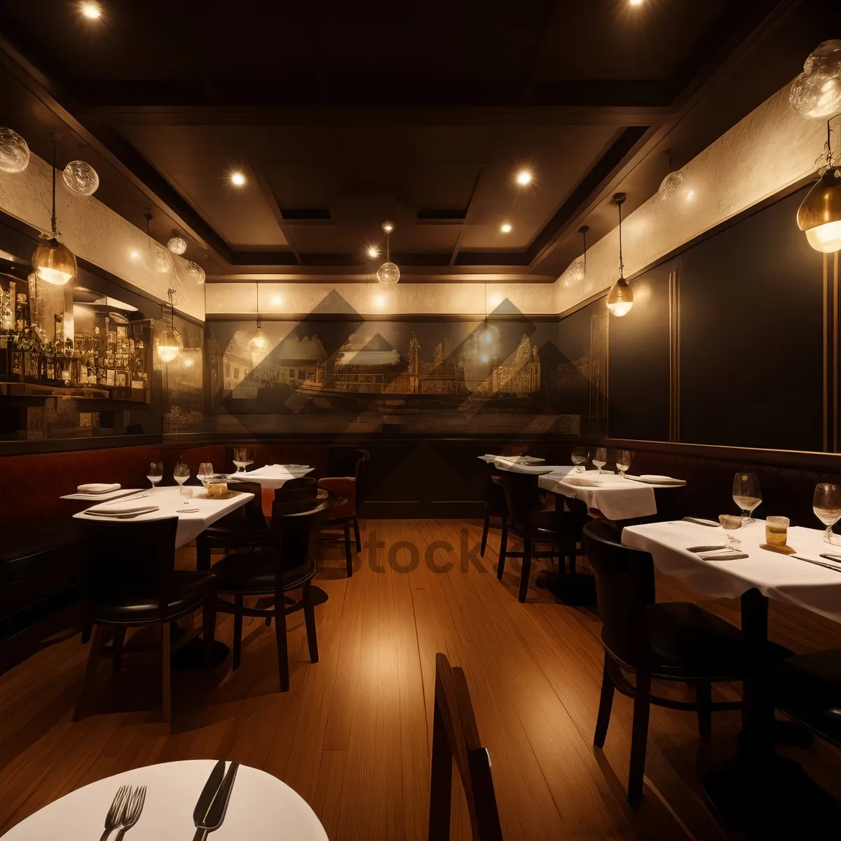 Picture of Modern luxury interior design for restaurant with empty chairs