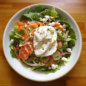 Delicious gourmet salad with grilled vegetables and cheese