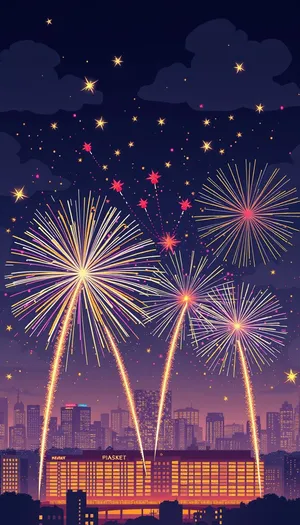 Vibrant fireworks display lighting up the night sky.