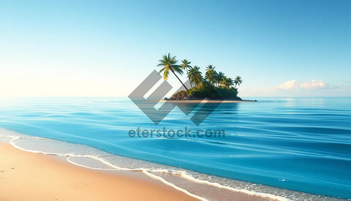 Picture of Tropical paradise beach with palm trees and ocean wave.