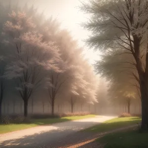 Serene Countryside Under Fiery Autumn Sky