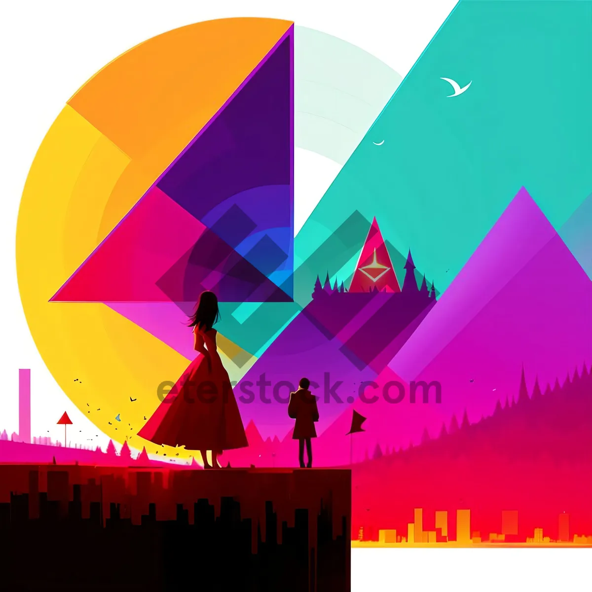 Picture of Vibrant Rainbow Graphic Art Silhouette Design