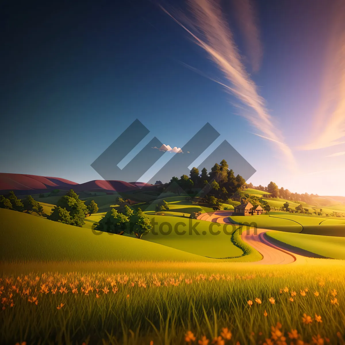 Picture of Golden Horizon: Rural Landscape in Spring Meadow
