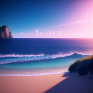 Sunset Seascape: Tranquil Beach with Orange Horizon
