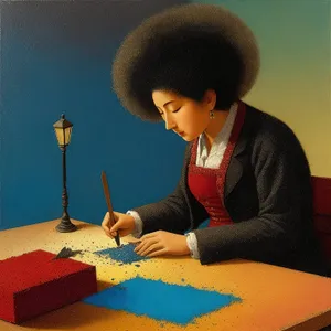 Happy businessman working on laptop at office desk