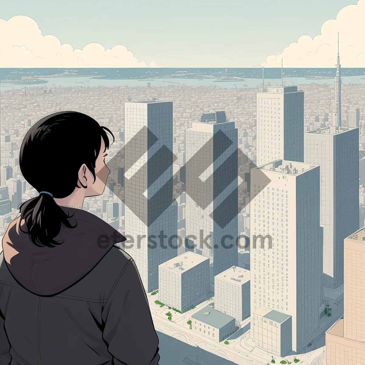 Picture of Silhouette of Traveler in City Skyline